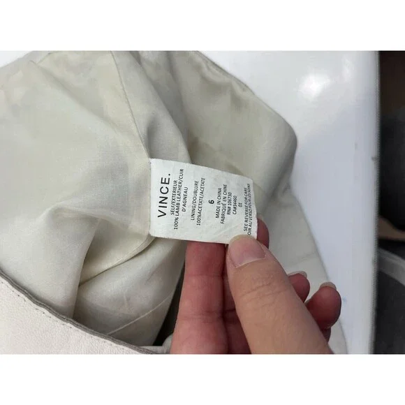 Vince Lamb Leather Zip Collarless Jacket Mix Knit Sleeve Ivory/White Cream Sz 6